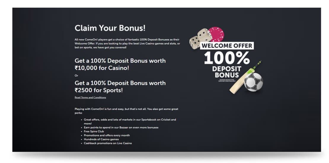 comeon welcome bonus